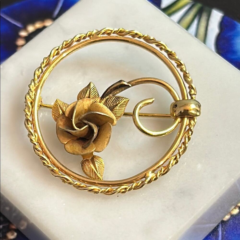Vintage Brooch Pin Rose Circle INC 1/20 12Kt GF #51